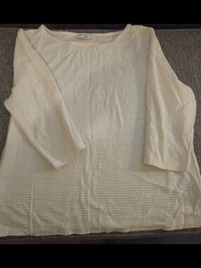 Liz Clairborne White Striped Women’s Three Quarter Sleeve Top